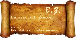 Balassovich Zombor névjegykártya